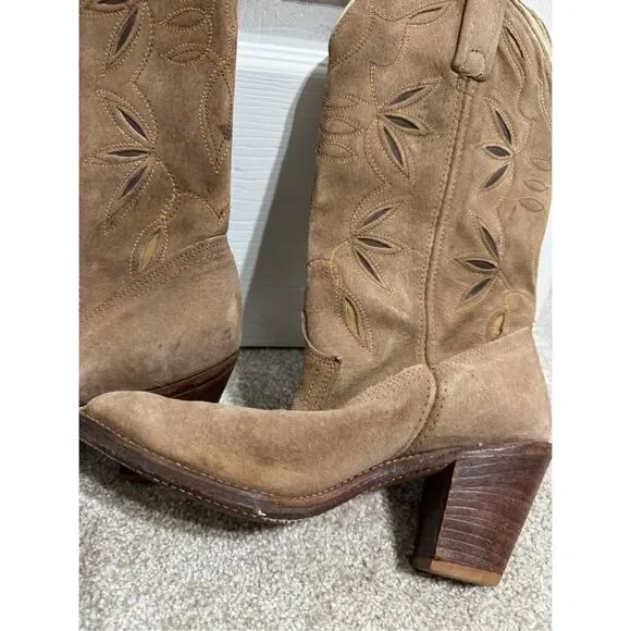 Vintage Dingo Acme Leather Cowboy Boots Women’s Sz US 7 Made In USA Western Tan - Picture 12 of 13